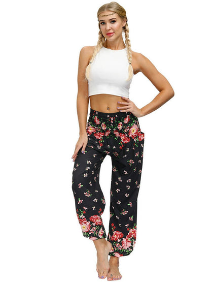 Bohemian New Floral Digital Printing Women'S Casual Sports Yoga Pants Loose Corset Pants Wholesale