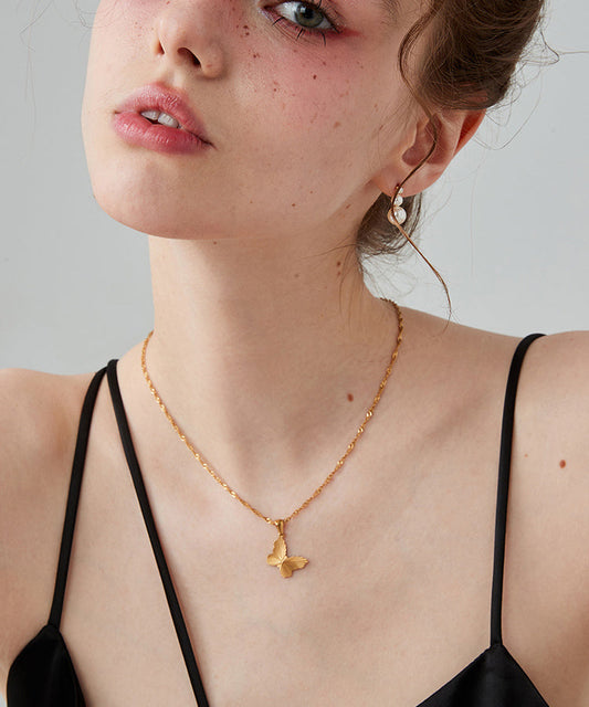 Stylish Gold Stainless Steel Overgild Butterfly Love Pendant Necklace