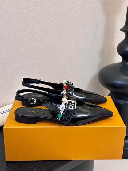LV Vibe Slingback Flat Black Patent Leather 580337