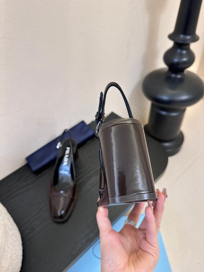 PRADA New Slingback Pumps Dark Brown in Goatskin 580378