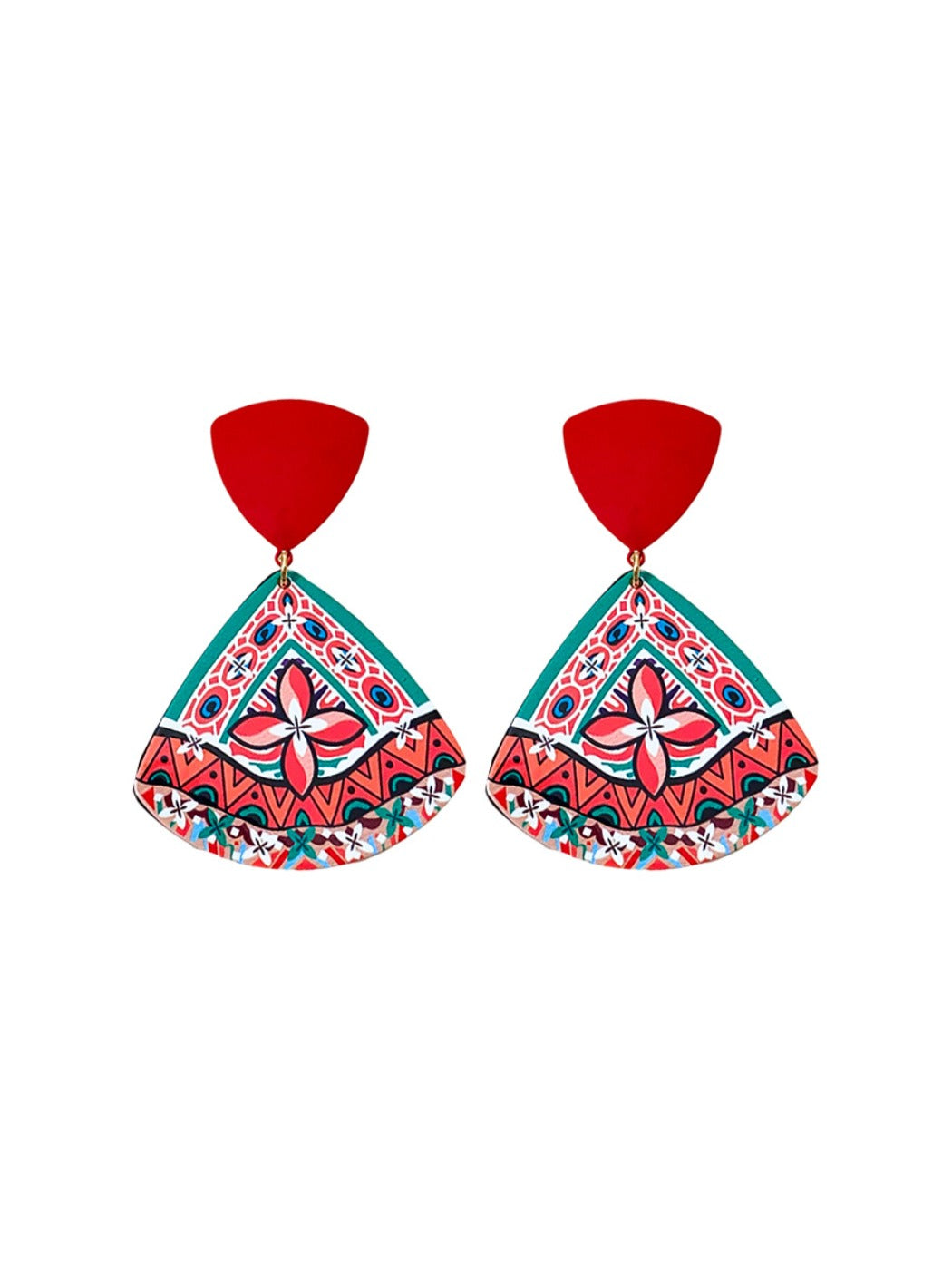 Earwish - Triangle Print Dangle Earrings with Retro Boho Style