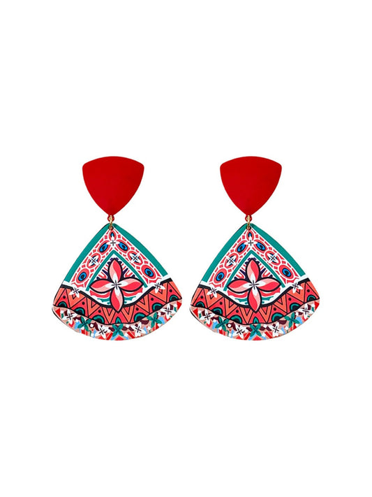 Earwish - Triangle Print Dangle Earrings with Retro Boho Style