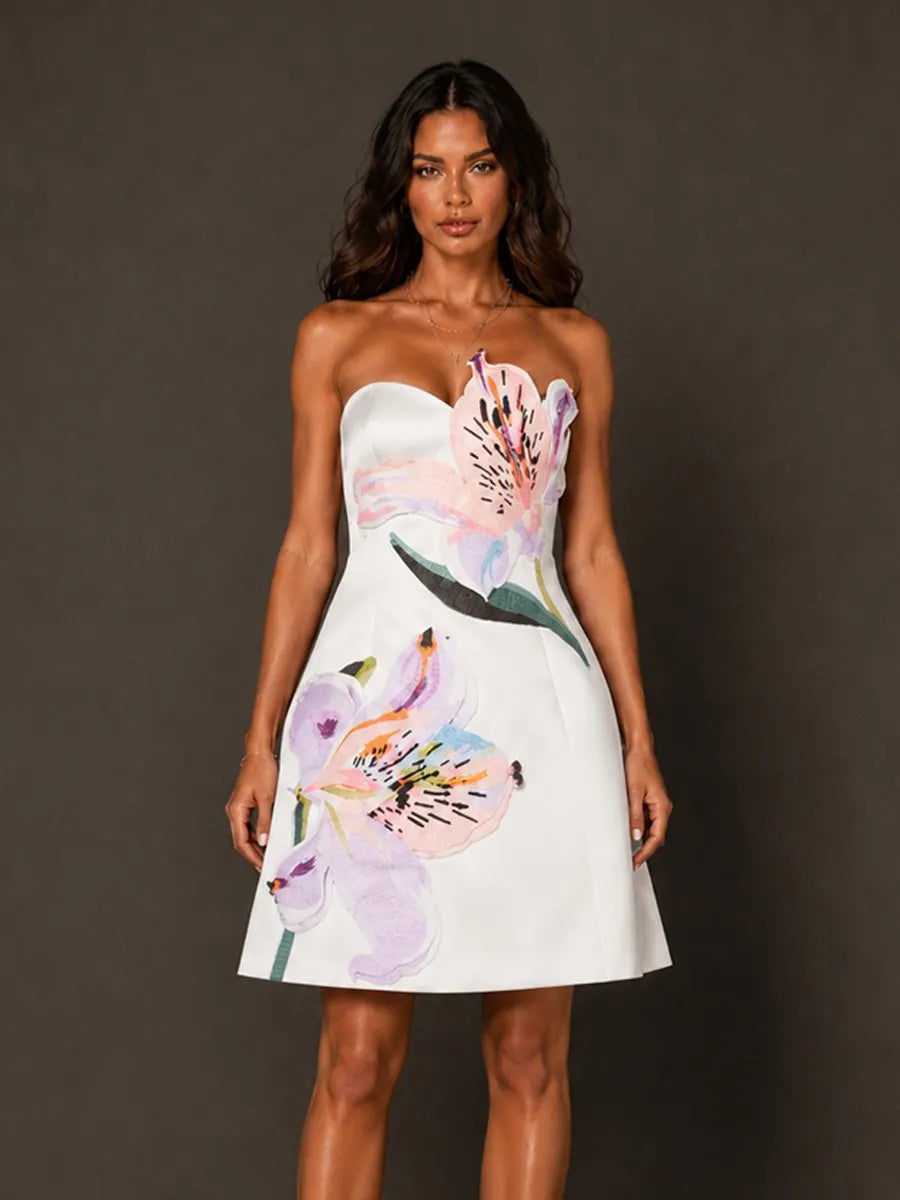 Annabelle 3D Floral Embroidered Strapless Mini Dress