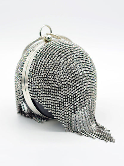 Geometric Rhine Stones Solid Color Tasseled Handbags