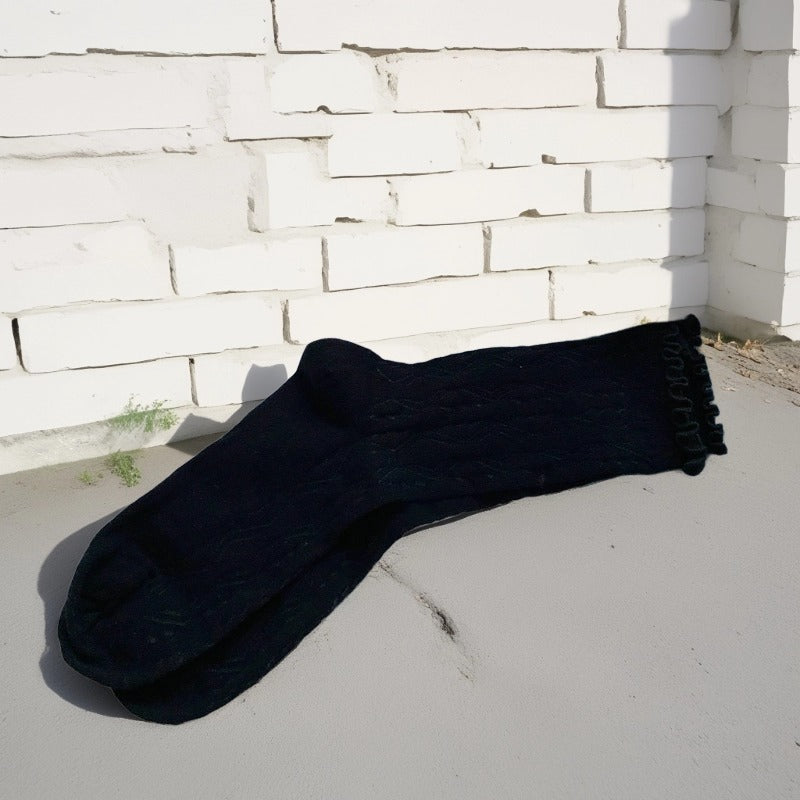 Rufia - Solid Color Picot-Edge Ankle Socks