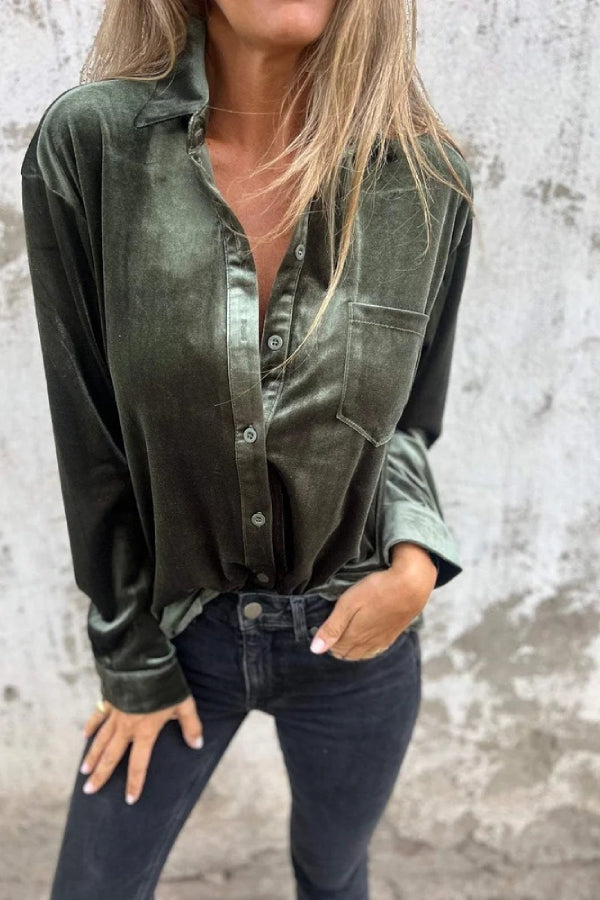 Women's Fashion Gold Velvet Lapel Shirt