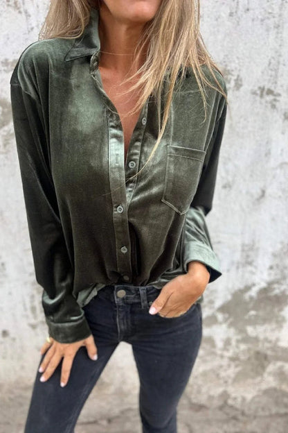Women's Fashion Gold Velvet Lapel Shirt