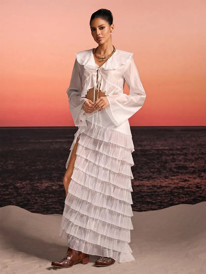 Octavia Ruffle Tiered Split Skirt Set