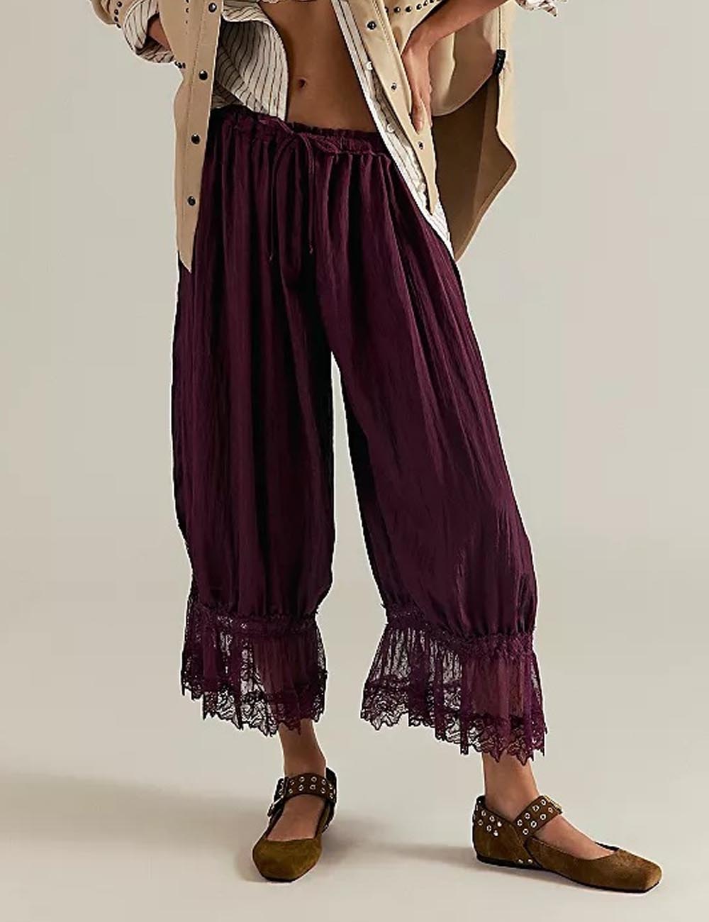 Hollow Lace Tie Front Sleepwear Pants