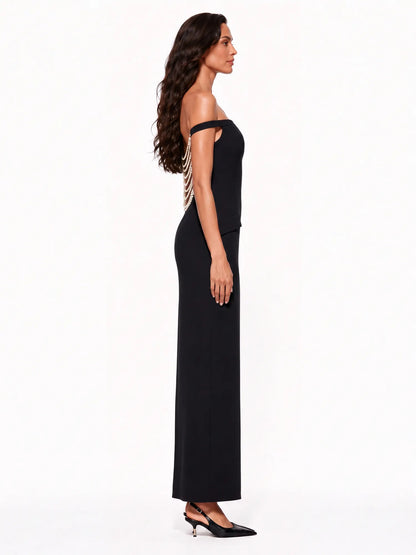 Esmeralda Beaded Off Shoulder Backless Maxi Dress