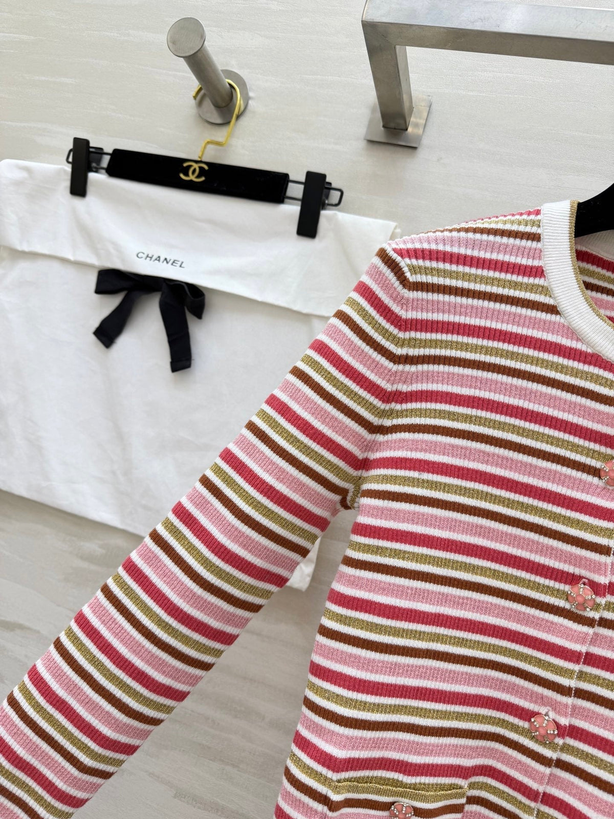 CC Button-down Striped Knit Long-Sleeve Cardigan 344741