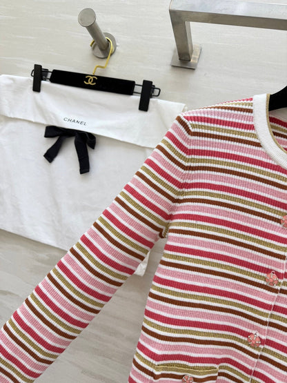 CC Button-down Striped Knit Long-Sleeve Cardigan 344741
