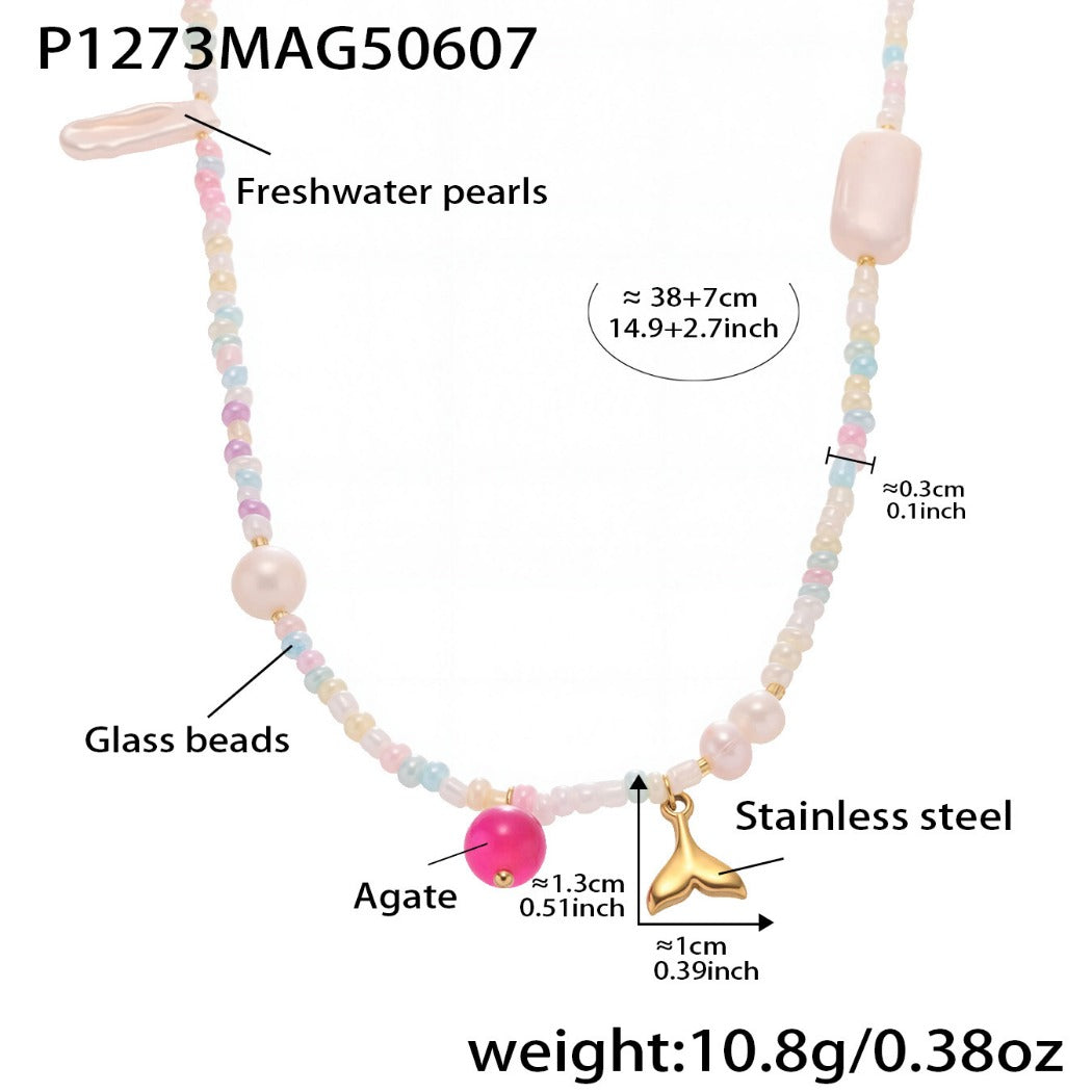 Bauai - Colorful Flat Bead Pendant Necklace - Elegant &amp; Charming