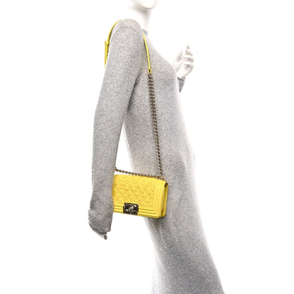 Lambskin Tweed Small Boy Flap Yellow