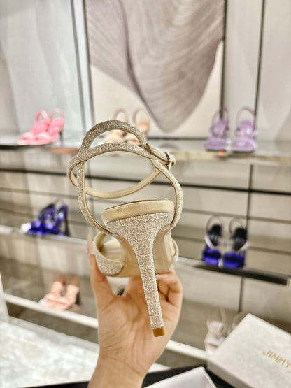 Jimmy Choo Sacora Crystal Sandal 65 Light Soft Gold Cowhide 597666