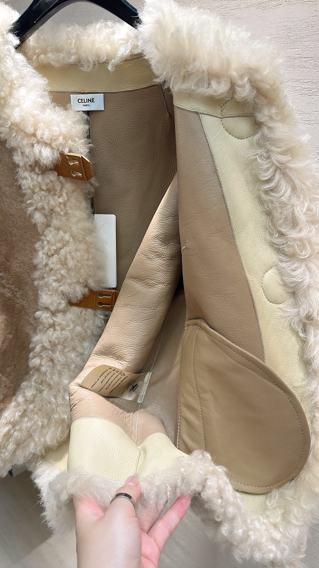 CELINE Shearling Brown Coat with Wool Trim 333327