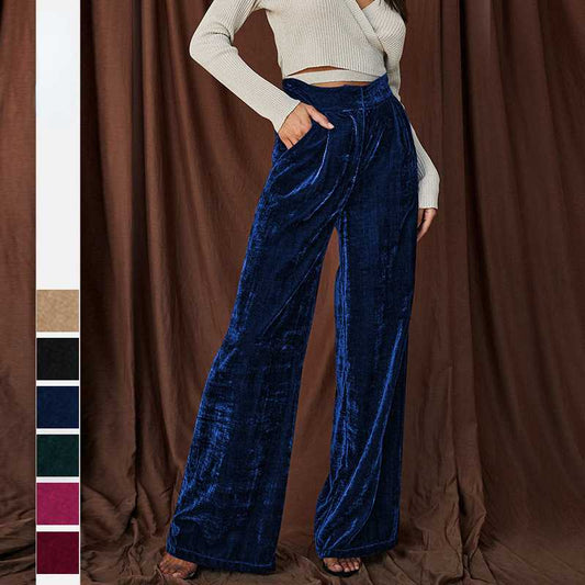 French Temperament Commuter Pants Gold Velvet Drape Wide-Leg Pants Loose Casual Pants