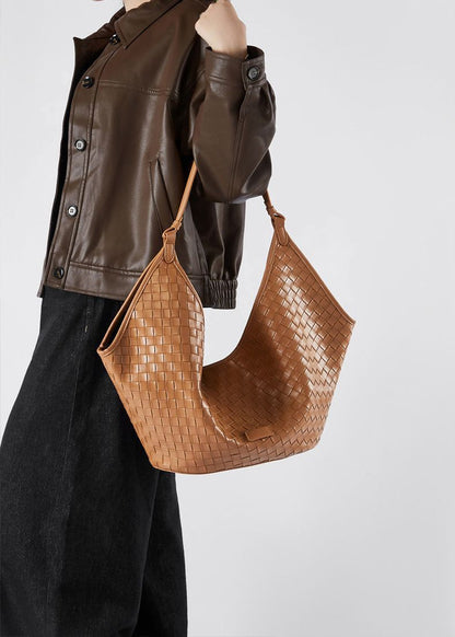 Woven Leather Shoulder Hobo Bag Soft Cowhide