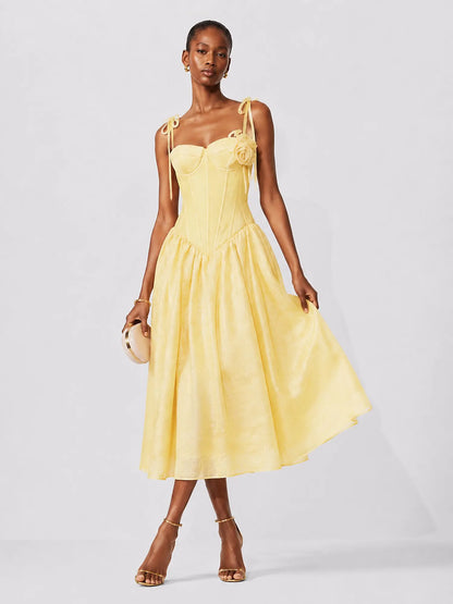 Natalia Floral Camisole Midi Dress In Yellow