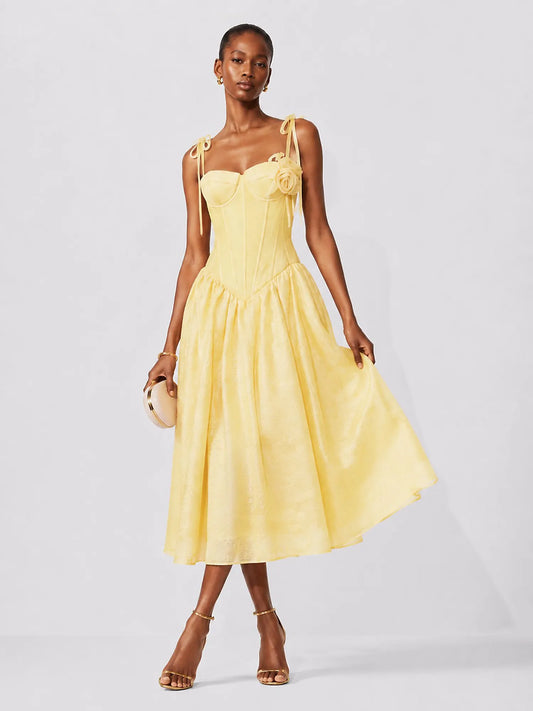 Natalia Floral Camisole Midi Dress In Yellow