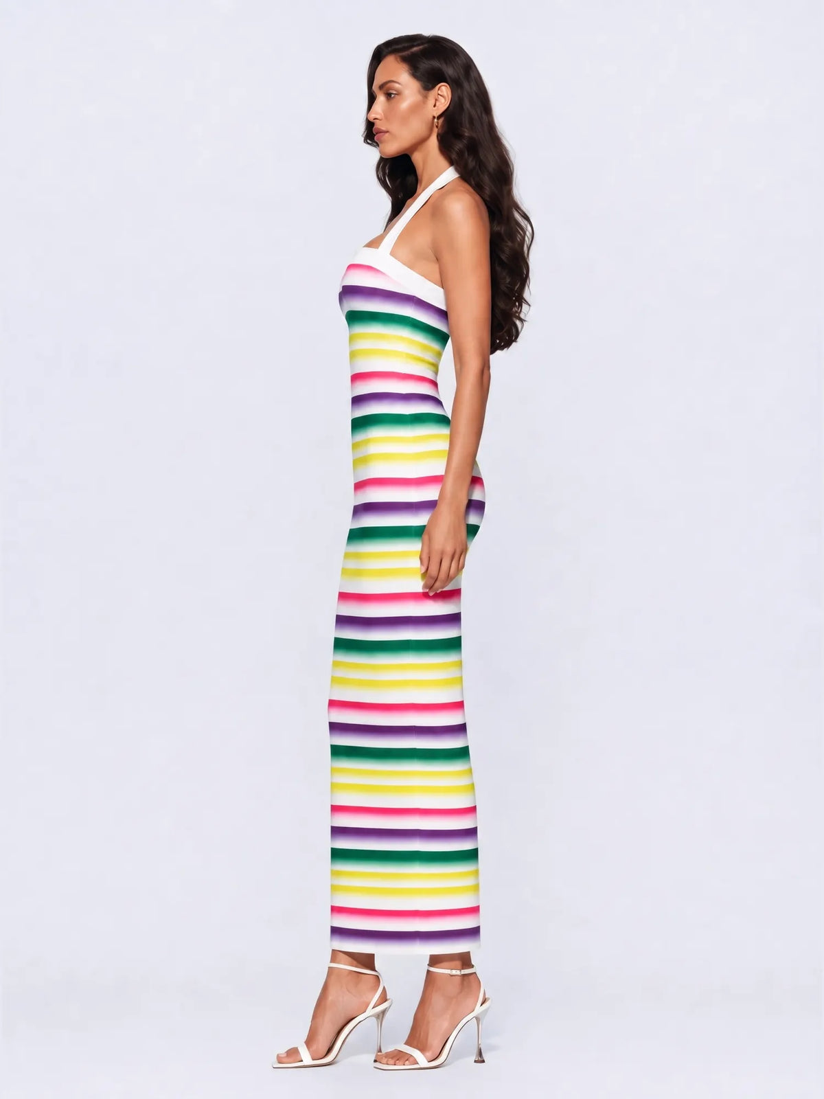 Gia Color Blocking Striped Halter Maxi Dress