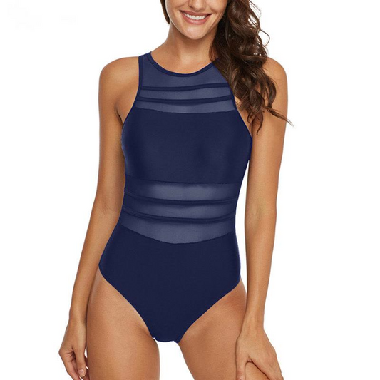 Black Mesh One Piece Swimsuit 2021 Swimwear Women Sexy High Neck Bathing Suit Women Backless Plus Size Swim Wear Xxl