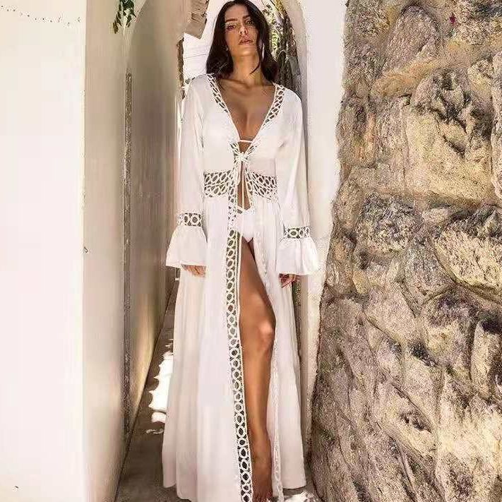Vacation Bikini Blouse Loose Long Beach Skirt Man Cotton Over Sunscreen Hot Spring Swimsuit Shawl Cardigan