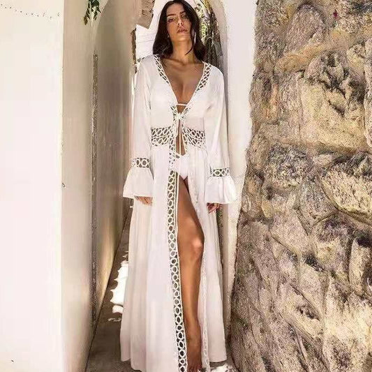 Vacation Bikini Blouse Loose Long Beach Skirt Man Cotton Over Sunscreen Hot Spring Swimsuit Shawl Cardigan