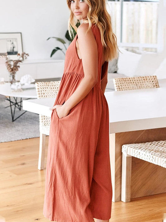 Spring And Summer Fashion Women'S Sling Sexy Solid Color Jumpsuit