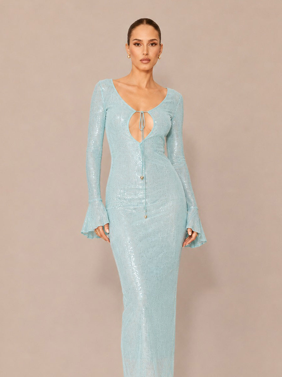 Calla Sequined V-Neck Open-Back Maxi Dress