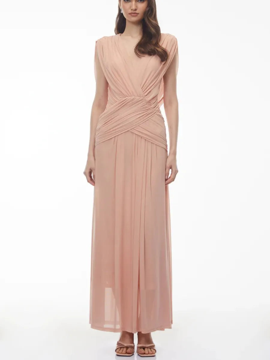 Chloe Draped V-Neck Sleeveless Maxi Dress