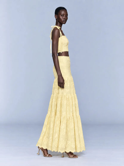 Talia Strappy Lace Top and Maxi Skirt Set In Yellow