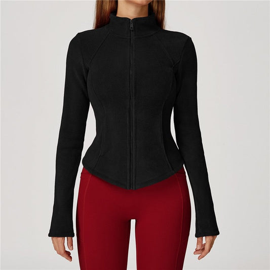 Solid Color Slim Fit Fleece Jacket