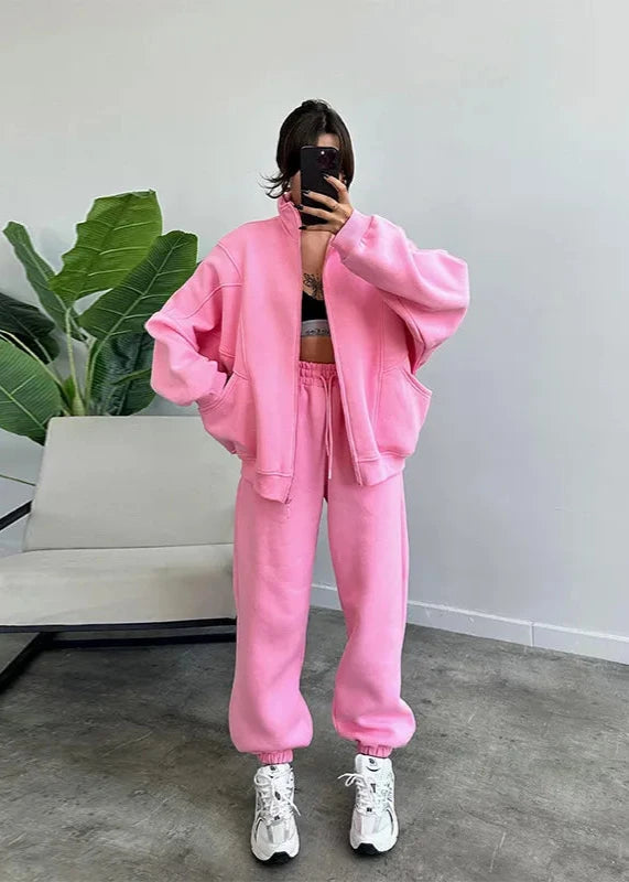Oversized Zip Up Hoodie and Jogger Set Soft Fabric