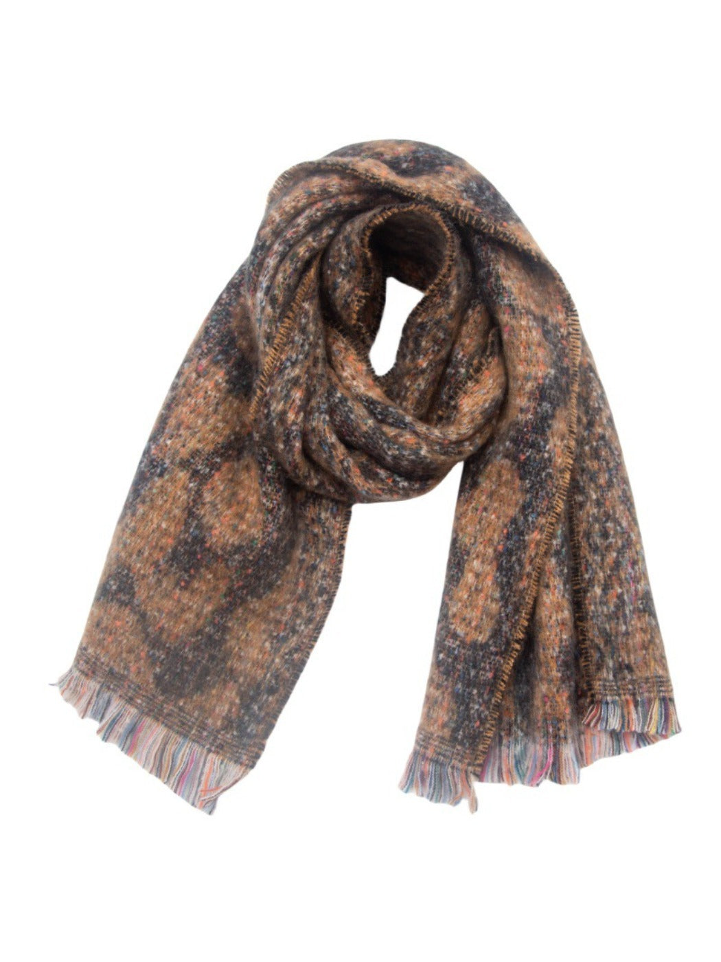 Scarvii - Jacquard Leopard Printed Scarf with Short Tassels