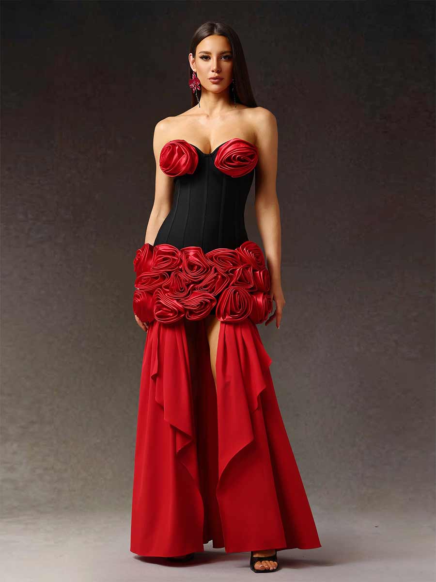 Aveline Sleeveless Flowers Bandage Maxi Dress