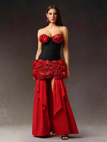 Aveline Sleeveless Flowers Bandage Maxi Dress