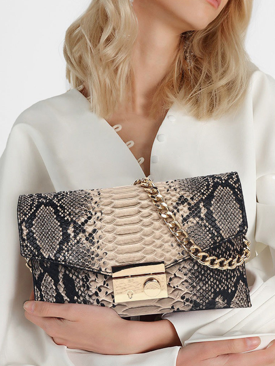 Riley Square Snakeskin-Patterned Leather Bag