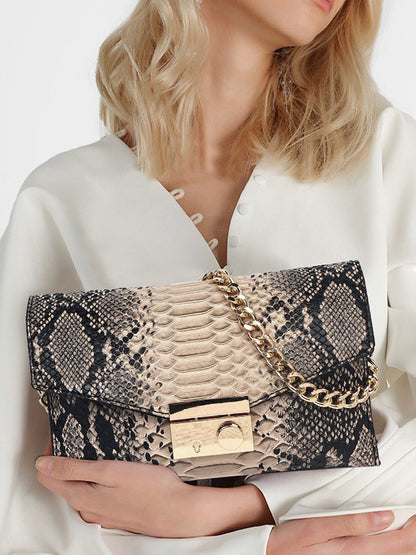 Riley Square Snakeskin-Patterned Leather Bag