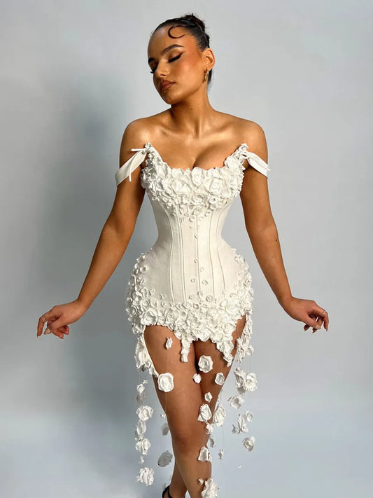 Adela Sexy Strapless Bodycon Mini Dress In White