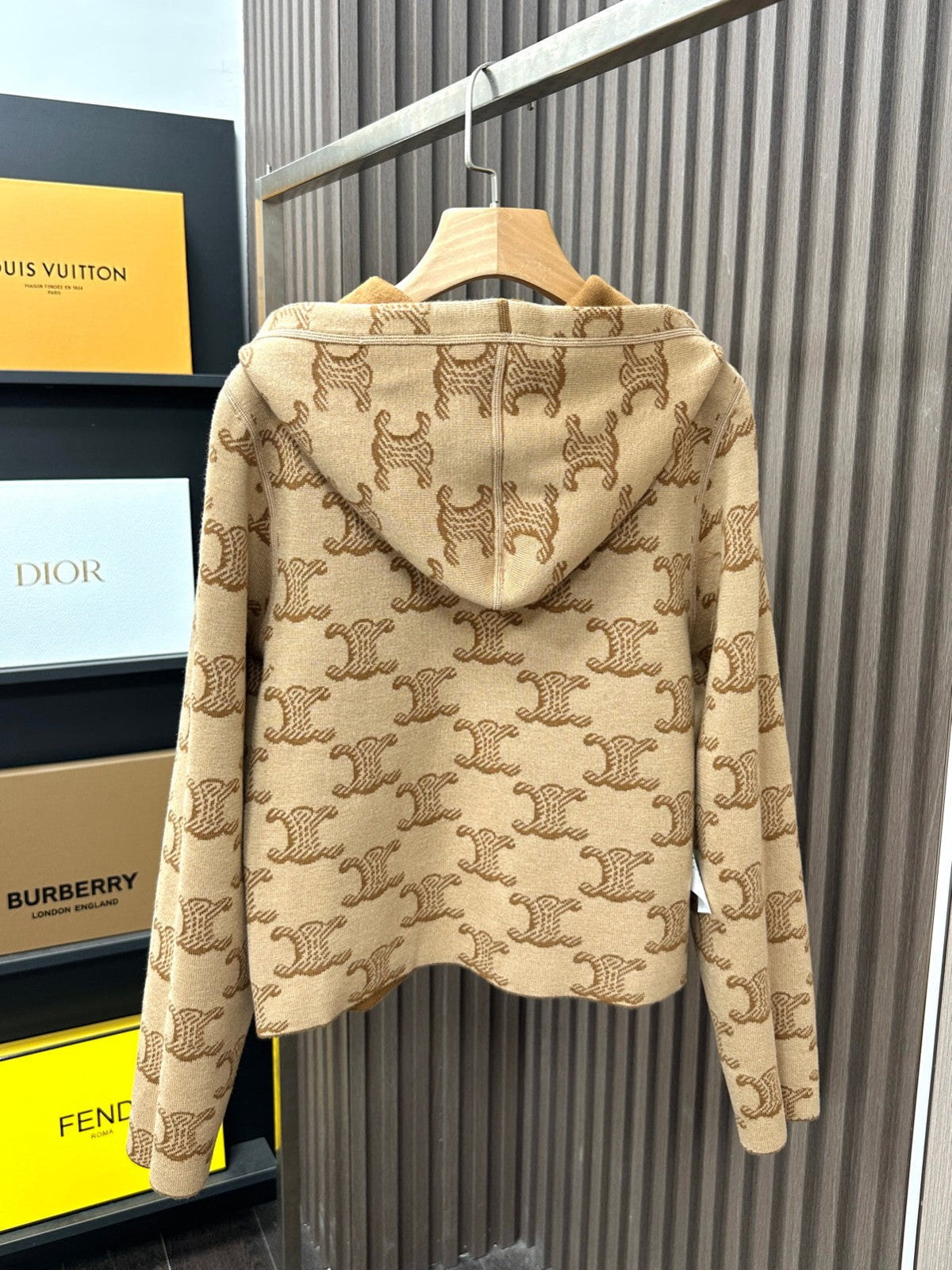 Celine Reversible Brown Wool Knitwear Coat 329645