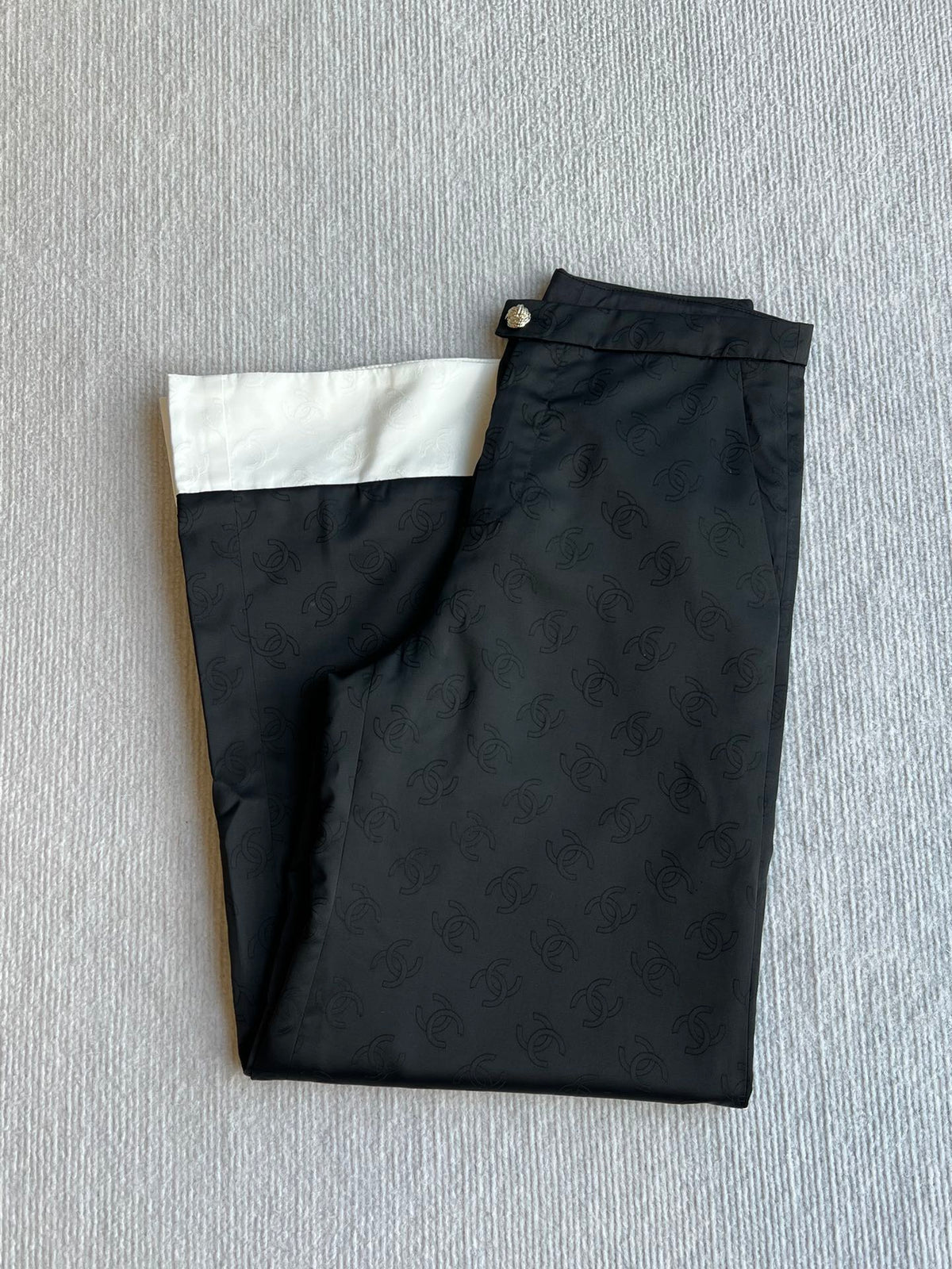 CC 25SS Double C Plaid Wide-Leg Pants In Black and White Silk 277145