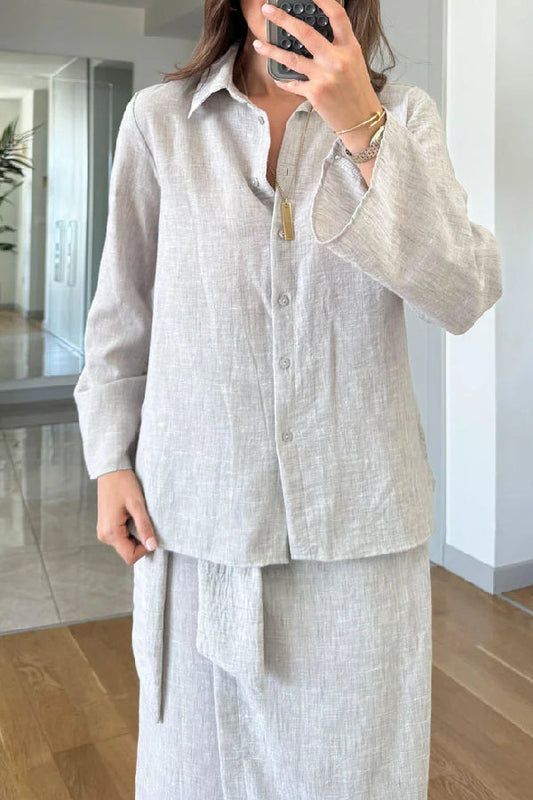 Casual Lapel Shirt \u0026 Lace-Up Two-Piece Overskirt Set