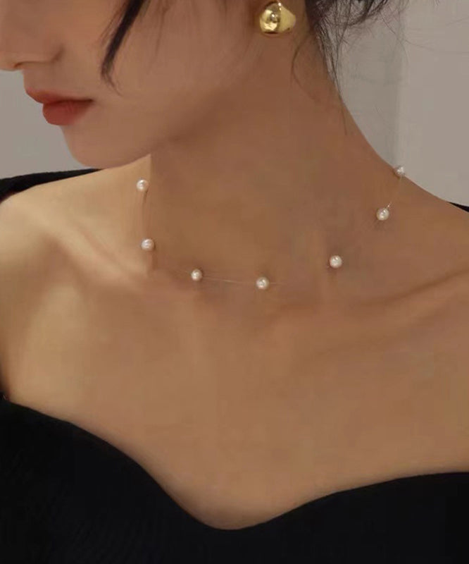 Stylish Gold Alloy Pearl Gratuated Bead Necklace