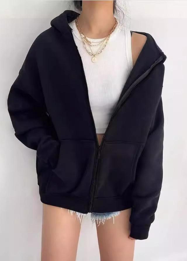 Cozy Zipper Hooded Cardigan Coat Cotton Blend
