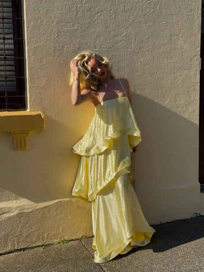 Seraphina Tiered Satin Maxi Dress