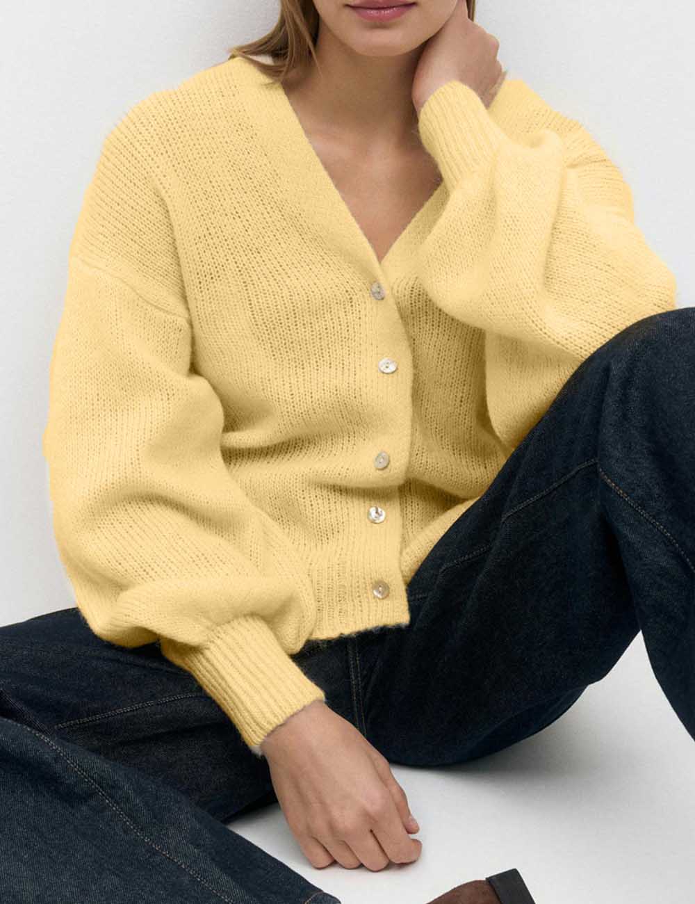 Casual V-Neck Hollow Out Long Sleeve Cardigan