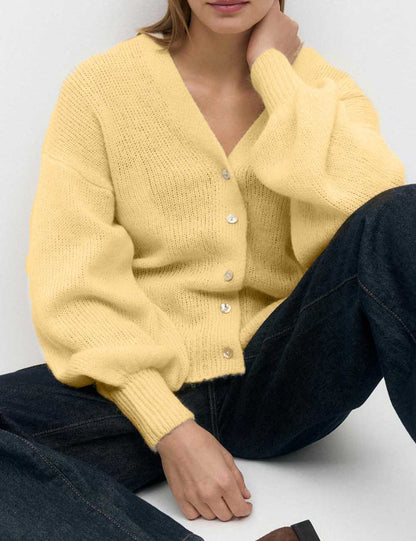Casual V-Neck Hollow Out Long Sleeve Cardigan