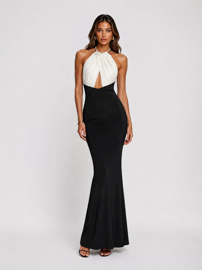 Zoey Contrast Draped Halter Maxi Dress