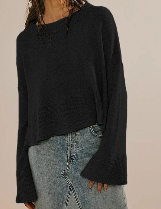Solid Color Flared Sleeves Sweater